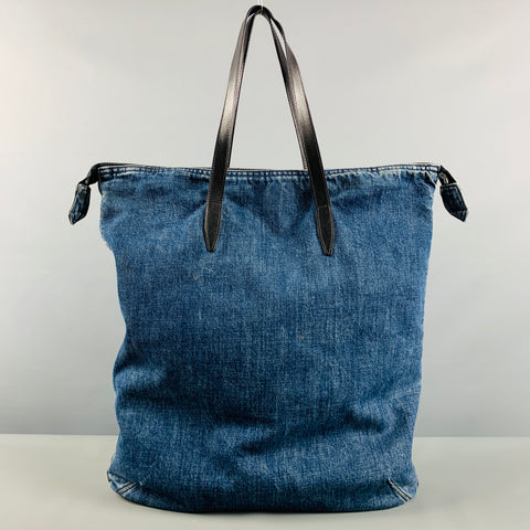 DRIES VAN NOTEN Indigo Black Studded Leather Trim Denim Bags