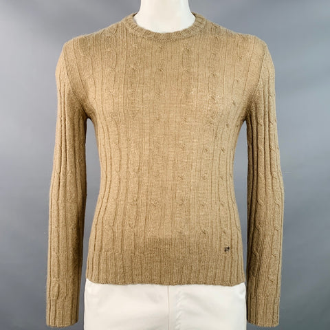 GUCCI Size L Tan Cable Knit Cashgora Crew Neck Sweater