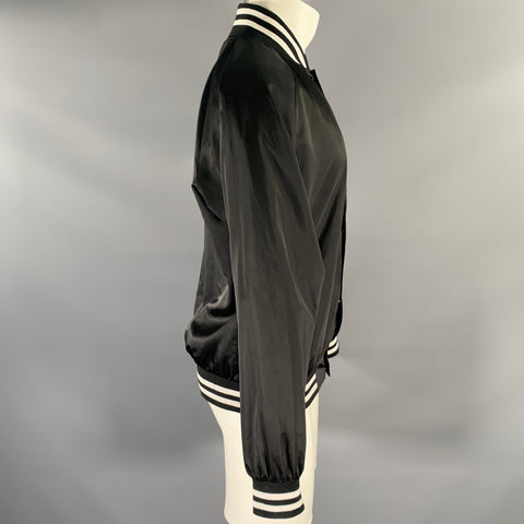 BARNEYS NEW YORK Size L Black Embroidery Polyester Bomber Jacket