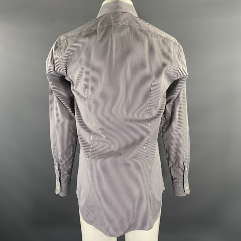 HAMILTON Size S Off White Blue & Brown Stripe Cotton Long Sleeve Shirt