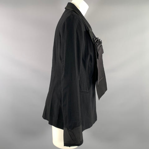 DONNA KARAN Size 8 Black Wool Blend Ruffled Peak Lapel Jacket Indoor Blazer