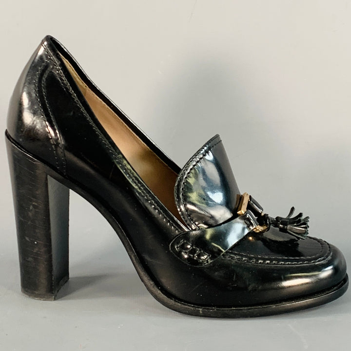 SALVATORE FERRAGAMO Size 9 Black Tassels Stacked Heel Loafer Pumps
