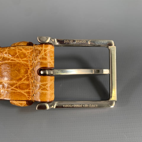 BERGDORF GOODMAN Size 38 Brown Mustard Nubuck Crocodile Belt