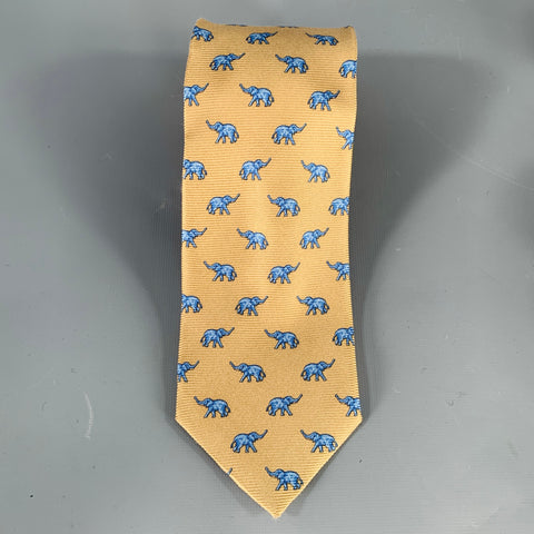 FACONNABLE Blue Taupe Elephants Silk Tie