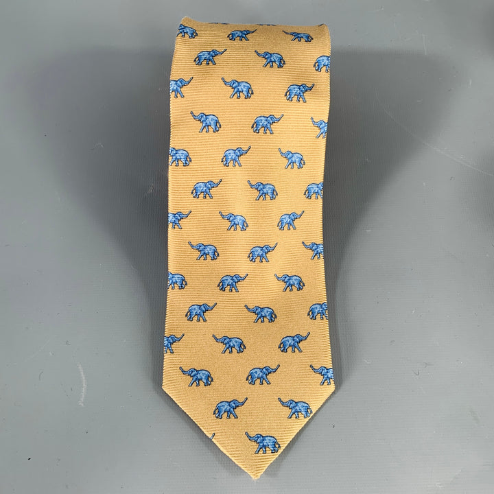 FACONNABLE Blue Taupe Elephants Silk Tie