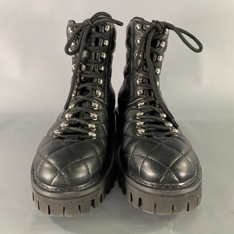 JOHN GALLIANO Size 10 Black Quilted Leather Hike Boots