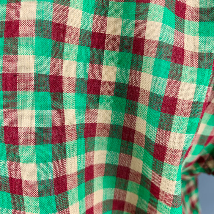 BODE Size L/XL Green Beige Red Checkered Cotton One Pocket Short Sleeve Shirt