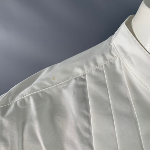 NILI LOTAN Size L White Cotton Pleated Collarless Tuxedo Long Sleeve Shirt