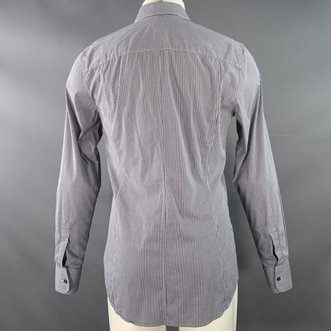 DOLCE & GABBANA Size M Navy White Gingham Cotton Blend Long Sleeve Shirt