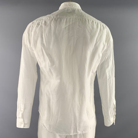 THEORY Size L White Solid Linen Blend Pointed Collar Long Sleeve Shirt
