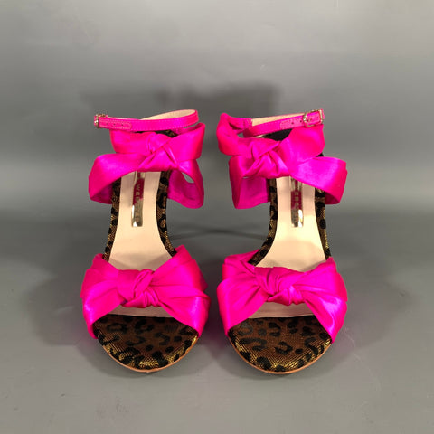 SOPHIA WEBSTER Size 6.5 Pink Black & Gold Silk Animal Print Wrap Pumps