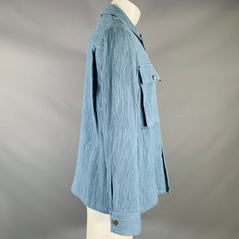 TAAKK Size M Blue Textured Wavy Lines Cotton Blend Worker Jacket