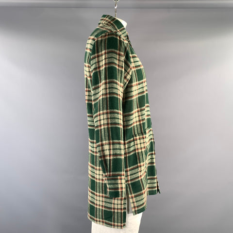 GUCCI Size 38 Green Beige & Brown Plaid Wool Polyamide Long Sleeve Shirt