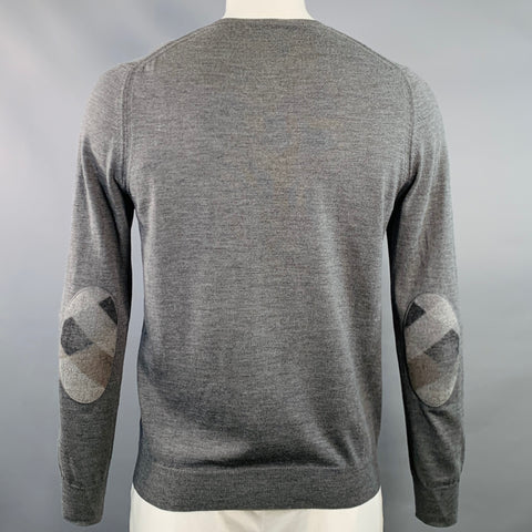BURBERRY BRIT Taille L Gris anthracite Pull col V en jersey et laine