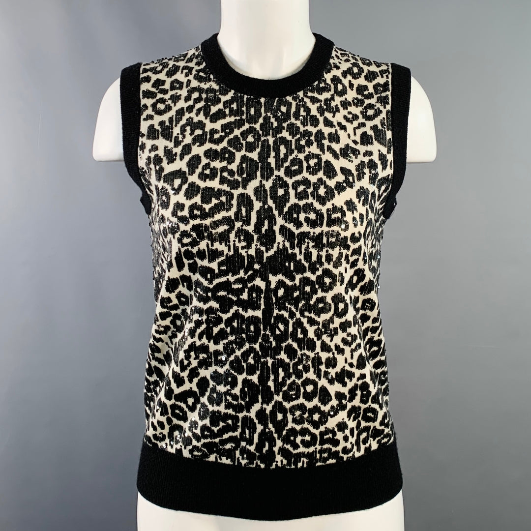 MICHAEL KORS COLLECTION Size S Black White Cashmere Sequined Animal Print Dress Top