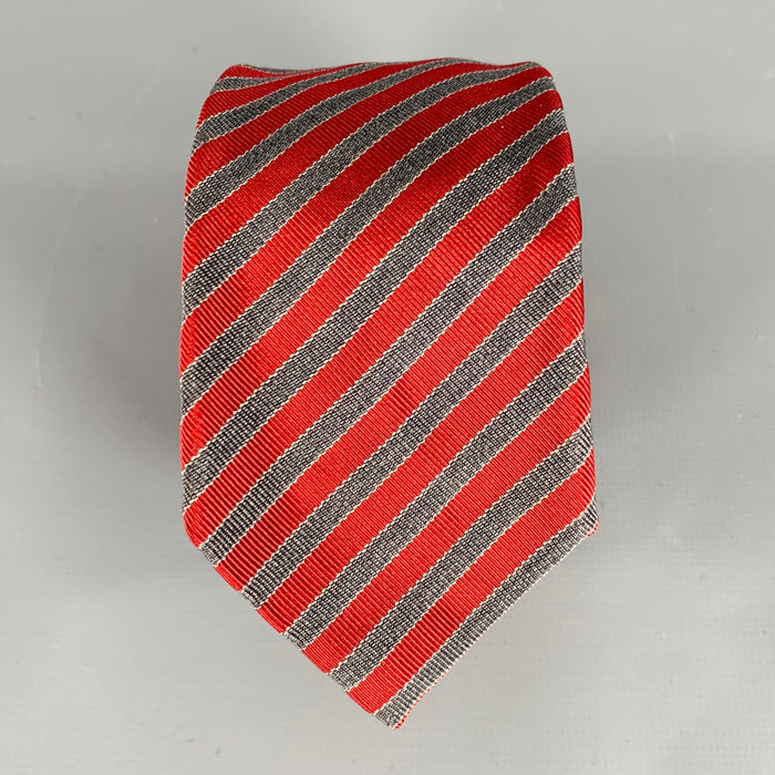 Cravate DIOR HOMME en soie et coton à rayures diagonales gris bordeaux