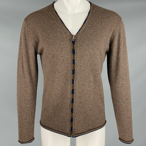 YIGAL AZROUEL Size M Brown Navy Stripe Wool Zip Up Cardigan
