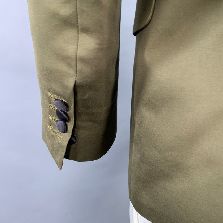 DSQUARED2 Size 42 Olive Green Black Cotton Blend Three Button Peak Lapel Sport Coat