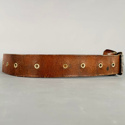 VINTAGE Ceinture large en cuir marron à œillets Taille Unique