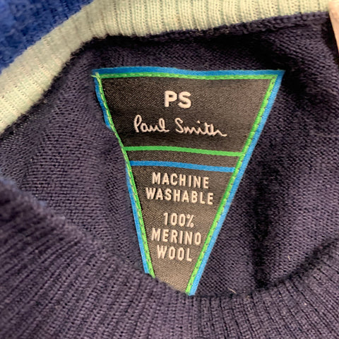 PS by PAUL SMITH Size L Blue Navy Color Block Merino Wool Half Zip Pullover