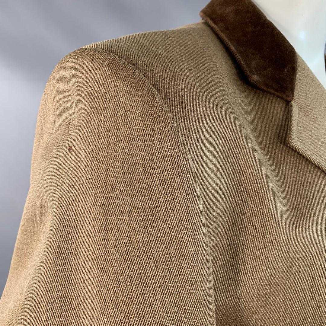 ALEXANDRE Size 46 Tan Brown Virgin Wool Twill Contrast Trim Hidden Buttons Coat
