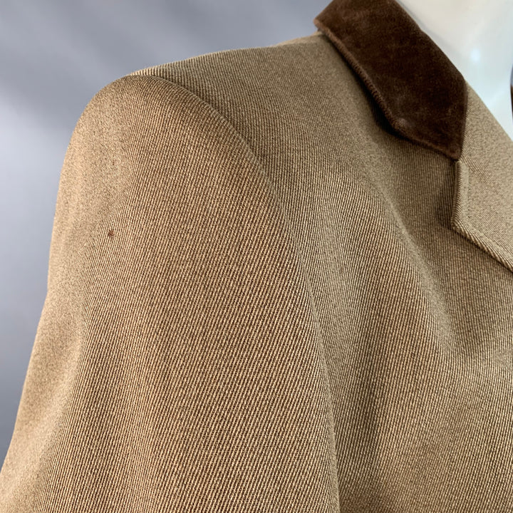 ALEXANDRE Size 46 Tan Brown Virgin Wool Twill Contrast Trim Hidden Buttons Coat