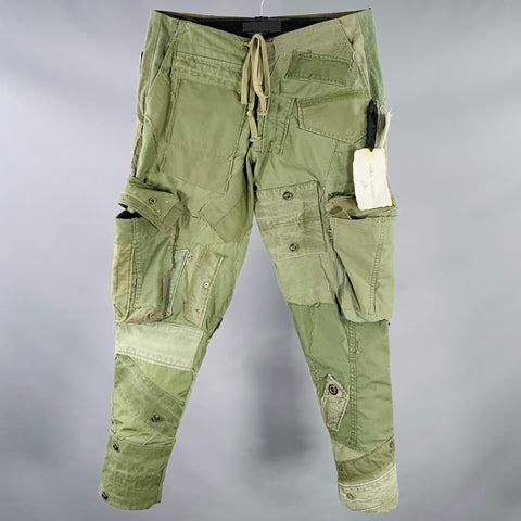 GREG LAUREN Size S Army Lounge Green Olive Patchwork Cotton Cargo Casual Pants