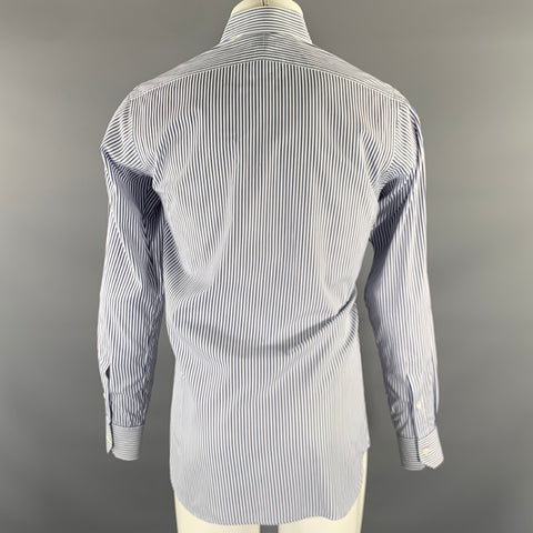 HAMILTON Size S White Blue Navy Stripe Cotton Spread Collar Long Sleeve Shirt