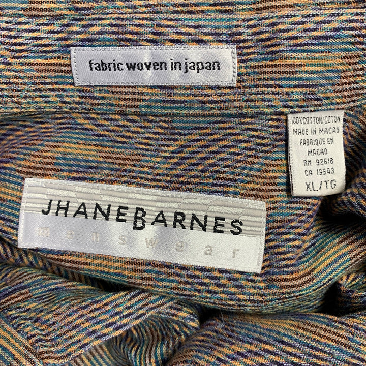 JHANE BARNES Size XL Blue Yellow Abstract Cotton One Pocket Long Sleeve Shirt