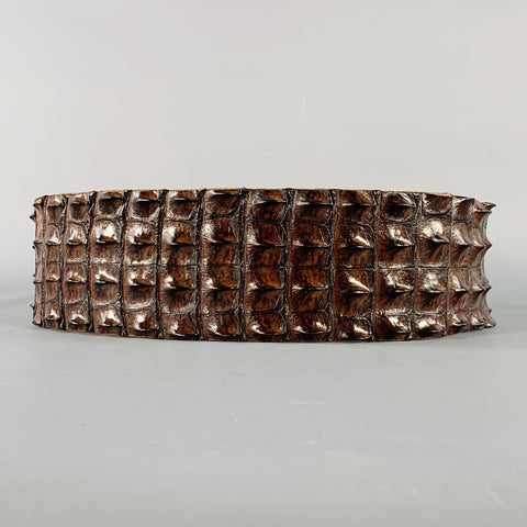 Ceinture vintage en cuir de crocodile marron