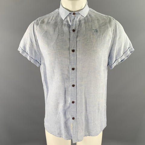 KINGSLEY Size M Blue Heather Linen Spread Collar Short Sleeve Shirt