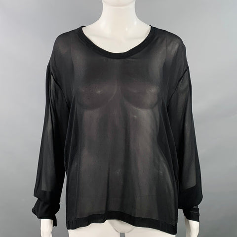 YVES SAINT LAURENT Size M Black Silk Sheer Extra Long Sleeve Casual Top