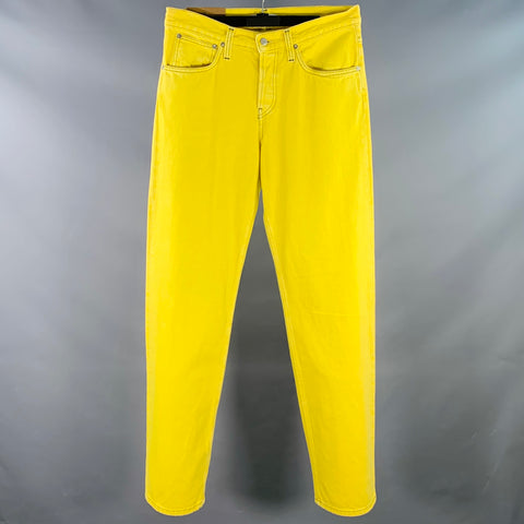HELMUT LANG Size 30 Masc Lo Easy Yellow Contrast Stitch Cotton Zip Fly Jeans