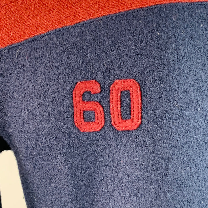 VISVIM Size L Navy Burgundy Color Block Wool Crew Neck Sweater