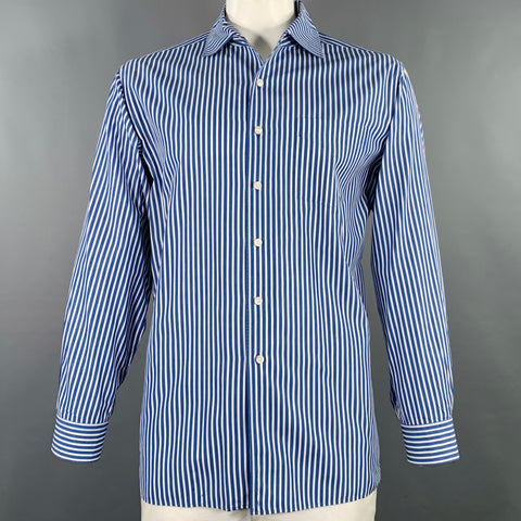 RALPH LAUREN Size XL Blue White Stripe Cotton One Pocket Long Sleeve Shirt