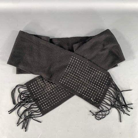 BURBERRY Black Gunmetal Studded Wool Blend Scarf