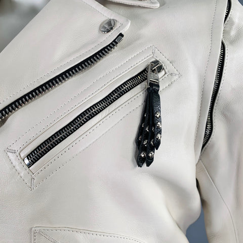 ALEXANDER MCQUEEN Size 38 Off White Leather Biker Jacket
