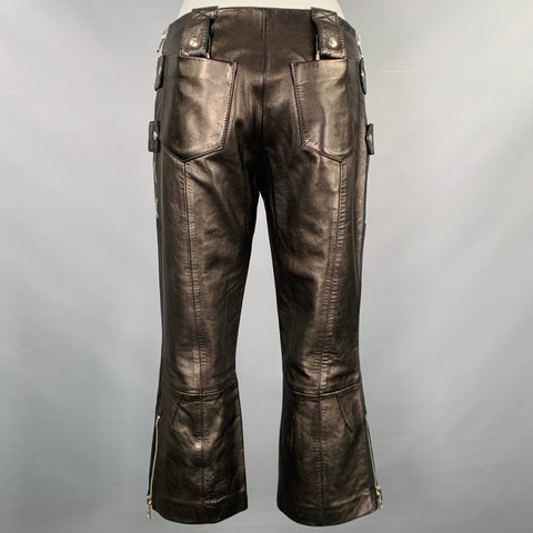 DOLCE & GABBANA SS2000 Size 6 Black Silver Leather Cropped Casual Pants