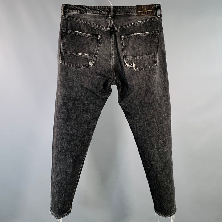 GOLDEN GOOSE Size 34 Black Washed Selvedge Denim Tapered Distressed Jeans
