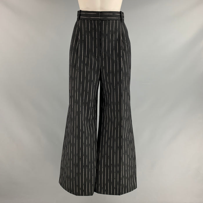 ALEXANDER MCQUEEN Size 2 Black White Wool chalk stripe Pleated Dress Pants