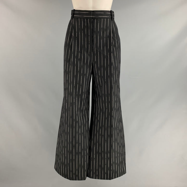 ALEXANDER MCQUEEN Size 2 Black White Wool chalk stripe Pleated Dress Pants