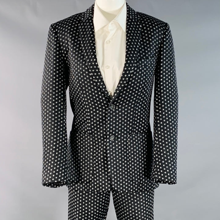 MR TURK Size 36 Regular Black White Perforated Polyester Notch Lapel Suit