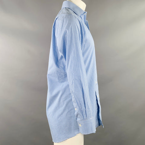 LAUREN by RALPH LAUREN Size M Blue White Gingham Cotton Slim Fit Long Sleeve Shirt