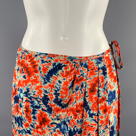 ESSENTIEL ANTWERP Size 6 Orange Blue Viscose Blend Tie Dye Mid-Calf Skirt