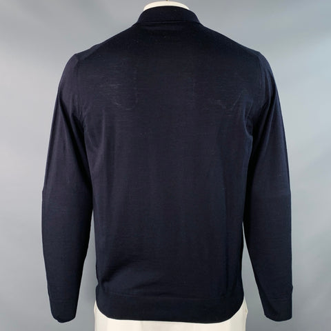 PRADA Size L Black Virgin Wool Jersey Long Sleeve Polo