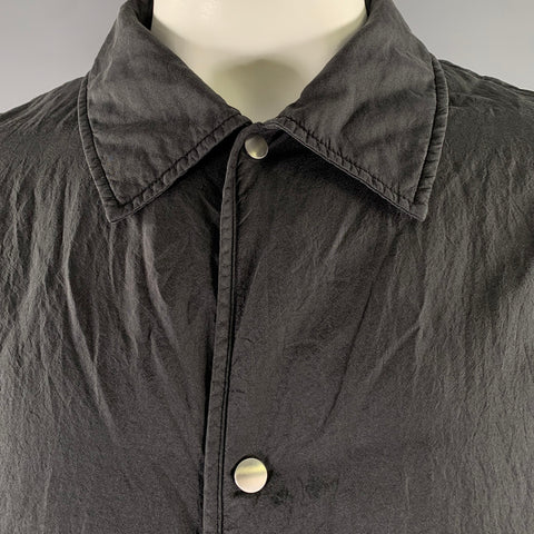 JIL SANDER Size 44 Black Polyamide Silk Snap Button Coat