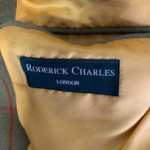 RODERICK CHARLES Chest Size 40 Green Orange & Red Window Pane Wool Sport Coat