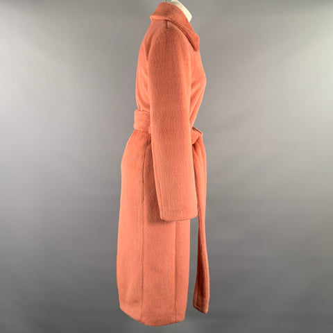 ACNE STUDIOS Size S Rose Polyester Textured Faux Fur Belted Coat