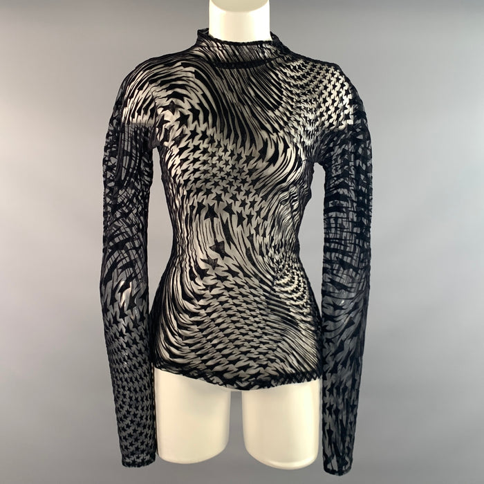 MUGLER Size S Black Stars Sheer Dress Top