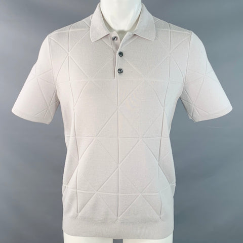 REISS Size M Grey Stone Textured Geometric Acrylic Blend Jersey Half Placket Polo